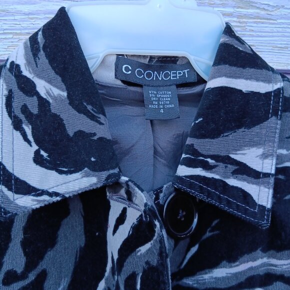 C Concept black white and gray abstract women's coat size 4 - Picture 4 of 10